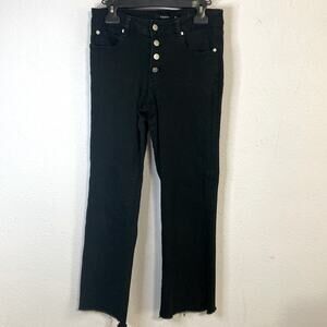Tahari Women Eloise Mid-rise Black Button Fly Cropped Unhemed Jeans Size 8/29